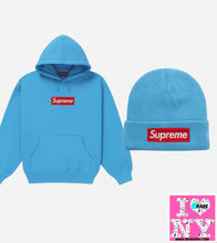 Load image into Gallery viewer, SUPREME LIGHT BLUE BOX LOGO HOODIE &amp; BEANIE SET
