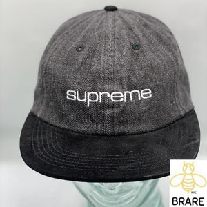 Supreme Denim Suede Compact Logo 6 Panel Black Hat SS18