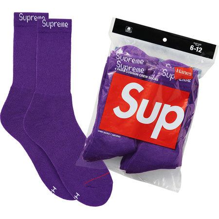 New Supreme/Hanes Crew Socks Purple One Size (4-Pairs) IN HANDS AUTHENTIC. Condition is 